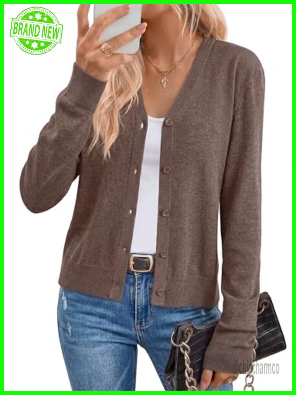 Wool Blend Button Cardigan V-Neck Long Sleeve Business Casual Sweater